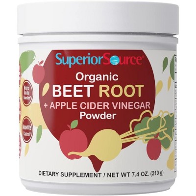 Superior Source Organic Beet Root + Apple Cider Vinegar Powder, Nitric Oxide Booster, Energy & Heart Health Support, Non-GMO
