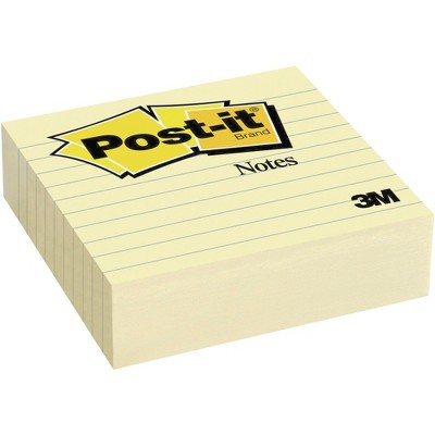 3M Post-it Lined Original Notes, 4 x 4 Inches, Canary Yellow, pk of 12