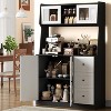 Coucheta 66" Kitchen Pantry Cabinet with LED Lights - Freestanding Hutch with Microwave Shelf, 3 Drawers & Countertop for Dining Room - 3 of 4
