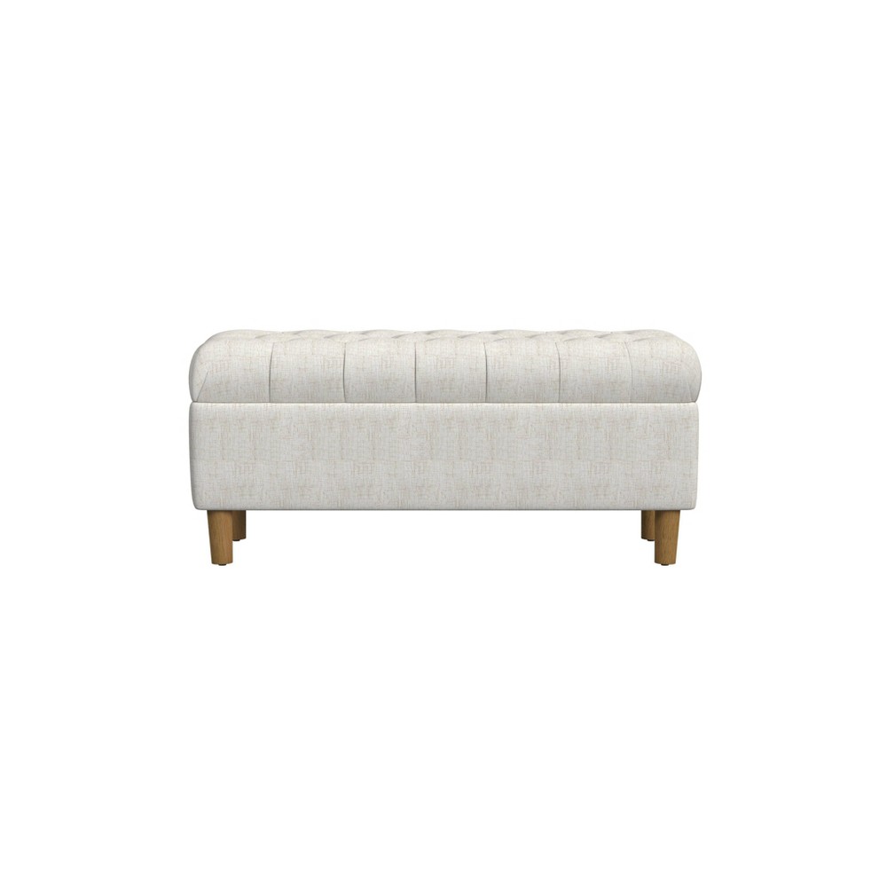 Photos - Other Furniture Button Tufted Storage Bench with Cone Wood Legs Cream - HomePop