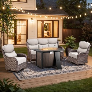 Gymojoy 4 Pieces/5 Pieces Outdoor Fire Pit Table w/ Patio 6in Sofa Swivel Glider Chairs Table Set - 1 of 4