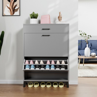 ALEXOUN Shoe Cabinet,Freestanding Shoe Cabinet with 2 Flip Drawers,with Metal Handles and Metal Legs,for Entryway,Hallway