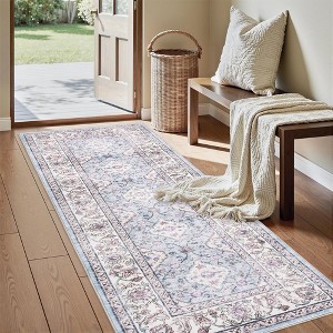 Machine Washable Vintage Floral Printed Area Rug Low Pile Non Slip Stain Resistant Oriental Medallion Design Boho Floor Rug for Living Room Bedroom - 1 of 4