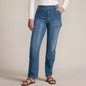 Lands' End Women's Soft Denim High Rise Rail Straight Leg Utility Jeans - 1 of 4