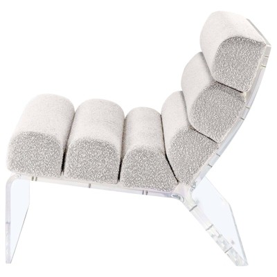 Ivory Bouclé Upholstered Armless Accent Chair with Clear Acrylic Frame