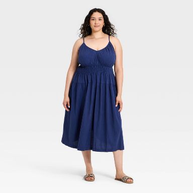 Women's Midi A-Line Dress - Ava & Viv™ Navy Blue XXL