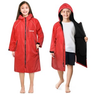SUN CUBE Swim Parka Boy Girl, Unisex Kids Hooded Changing Robe with Warm Fleece Lining for Swimming, Surfing, Water Sports - 1 of 4