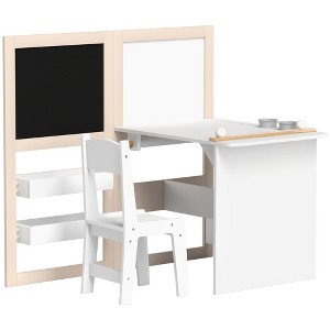 SEVOBAL Kids Table Sets, 3-in-1 Multifunctional Art Center with Storage Shelves and Foldable Design for Creative Learning, White, 43.7"*25.2"*5.1" - 1 of 4