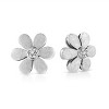 Haus of Brilliance Matte Finished Silver Diamond Accent Flower Hoop Stud Earring - 3 of 4