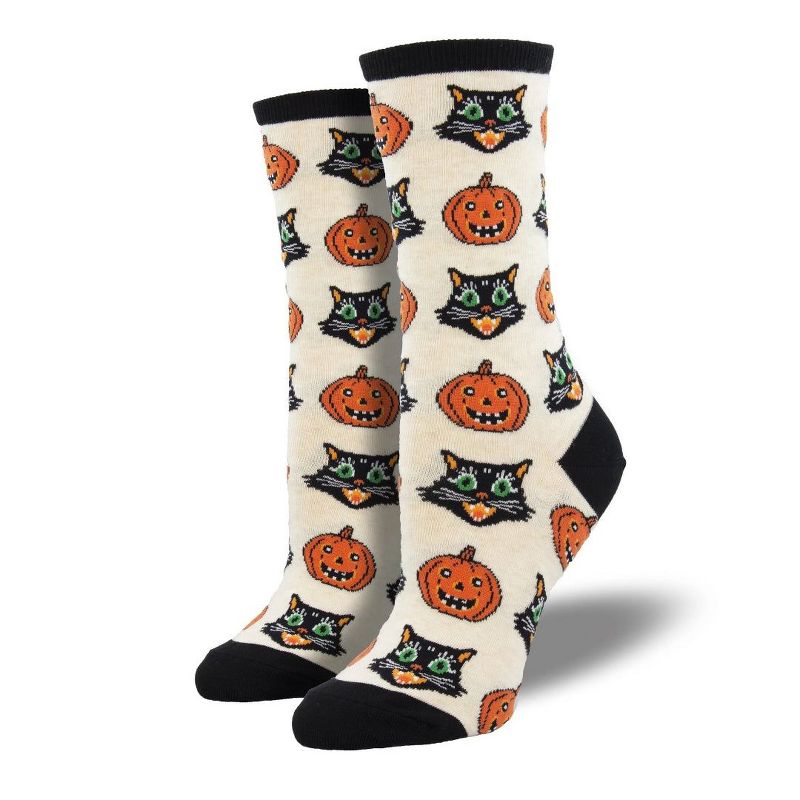 Cats and Pumpkins (Women's Sizes Adult Medium) - Beige from the Sock Panda, 1 of 2