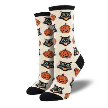 Cats and Pumpkins (Women's Sizes Adult Medium) - Beige from the Sock Panda