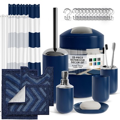 Hearth & Harbor Bathroom Accessories Set - Bathroom Set, 23PC Bathroom Set with Shower Curtain and Rugs