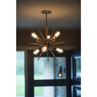 Estelle Natural Brass Mid-Century Modern 6-Light Pendant