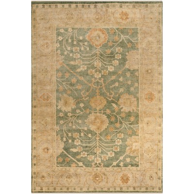 Oushak Medium Blue and Beige Wool Area Rug 6' x 9'