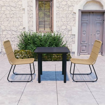 vidaXL 3 Piece Patio Dining Set Poly Rattan and Glass
