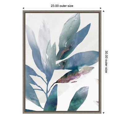 Indigo Sprig Abstract Floral Canvas Wall Art with Gray Frame