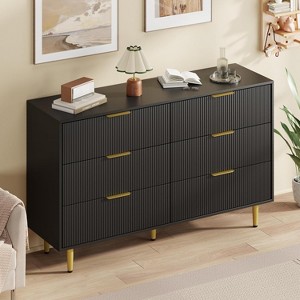 Acekool Dresser, Fluted Panel & Golden Handles, Large Capacity Organizer for Bedroom, Black/White/Natural/Green - 1 of 4