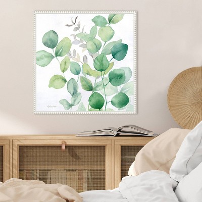 Eucalyptus Leaves I Green and White Canvas Print with Floater Frame