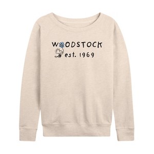Women's - Peanuts - Woodstock 1969 Lightweight French Terry Wide Neck Long Sleeve Shirt - 1 of 4