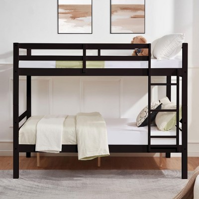 INFURNIC Beds Full Over Full Bunk Bed with Thick Posts High Guardrails Sturdy and Safe Wooden Frame for Dorm Rooms, Black, 79.13"*59.06"*61.81"