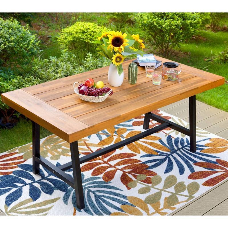 Outdoor Acacia Wood Rectangle Dining Table with Steel Frame - Captiva Designs, 3 of 14