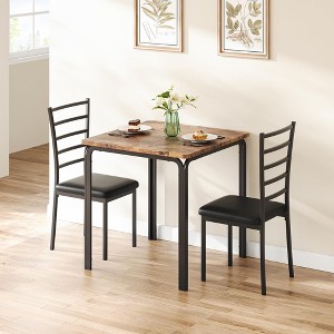 3-Piece Dining Set for 2 - Square Wood Table w/Upholstered Chairs, Space-Saving for Apartment/Home Office - 1 of 4