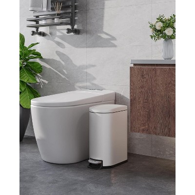 Acekool 2.6 Gallon Stainless Steel Bathroom Trash Can with Soft-Close Lid, Step-On Pedal, Inner Bucket & Rear Handle, White