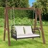 Tangkula Wicker Porch Swing 2-Person Outdoor Patio Hanging Chair w/ Cushions Mix Brown - 2 of 4