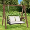 Tangkula Wicker Porch Swing 2-Person Outdoor Patio Hanging Chair w/ Cushions Mix Brown - image 2 of 4