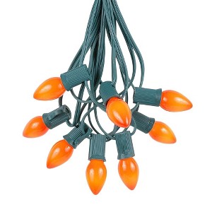 Novelty Lights 25 Feet C7 Ceramic Christmas String Light Set, Vintage Holiday Hanging Light Set, Green Wire - 1 of 4