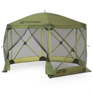 Clam 11.5'x11.5' Quick-Set Portable Pop-Up Camping Gazebo Screen Tent with 6 Sided Canopy Shelter with Ground Stakes and Carry Bag - Green - 1 of 4