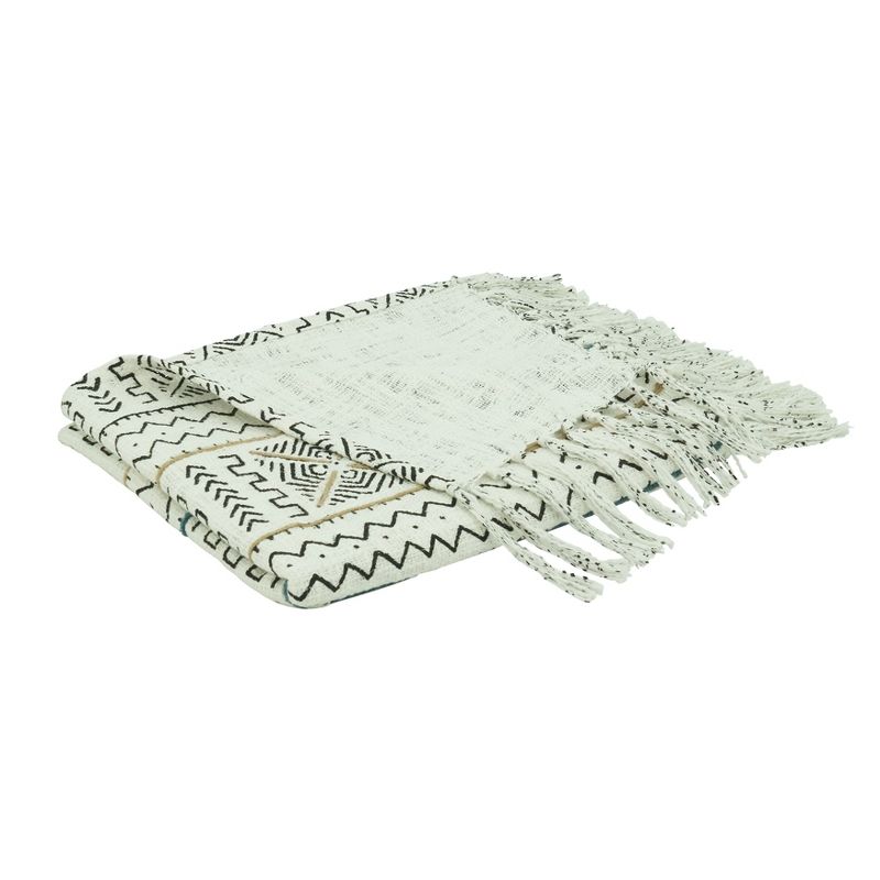 Saro Lifestyle Saro Lifestyle Mudcloth Design Throw Blanket, White, 50"x60", 3 of 5