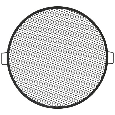 Sunnydaze Outdoor Camping or Backyard Heavy-Duty Steel Round X-Marks Fire Pit Cooking Grilling BBQ Grate - 36" - Black