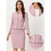 INSPIRE CHIC Women's Long Sleeve Collarless Peplum Blazer and Pencil Skirts Suit Set 2 Pcs - 2 of 4