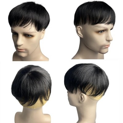 Jessie's Wig Men's Hand-Tied Human Hair Toupee Full Coverage Straight Natural Black 1 Pc/Pack