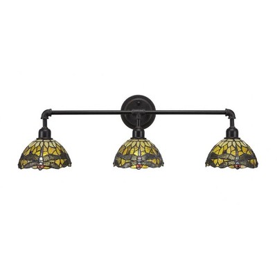 Toltec Lighting Vintage 3 - Light Vanity in  Dark Granite with 7" Amber Dragonfly Art Glass Shade
