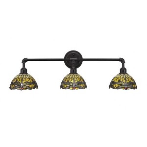 Toltec Lighting Vintage 3 - Light Vanity in  Dark Granite with 7" Amber Dragonfly Art Glass Shade - 1 of 1