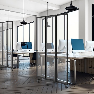 Clear Acrylic Three-Panel Folding Room Divider with Black Frame