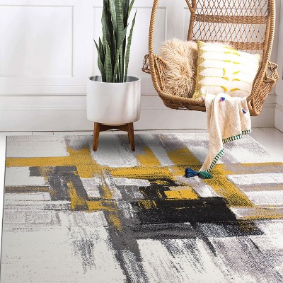 Contemporary Gold Abstract 7' 10" x 10' Synthetic Area Rug