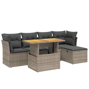 vidaXL Garden Sofa Set Grey, Dark grey PE Rattan 6 Piece Set - 1 of 4