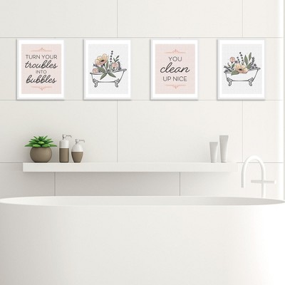 Turn Your Troubles Into Bubbles Linen Paper Bathroom Wall Art Set