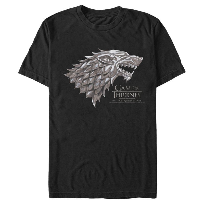 Men's Game of Thrones Iron Anniversary Stark Metal Direwolf Crest T-Shirt, 1 of 6