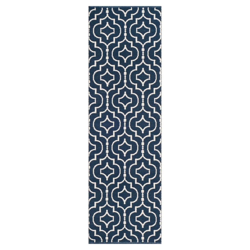  Runner Navy/Ivory Quatrefoil Design Woven