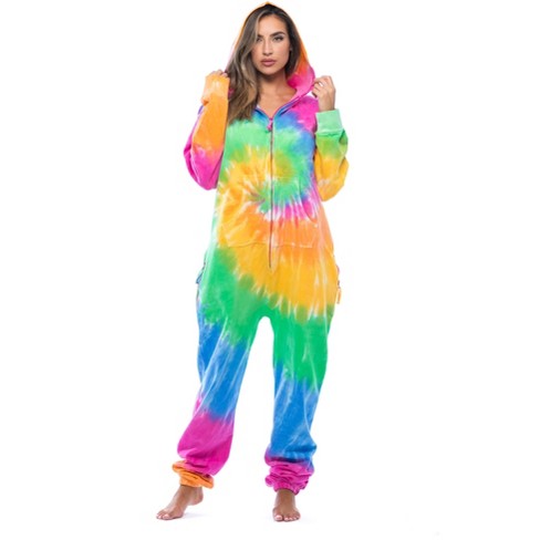 followme Women s One Piece Tie Dye Adult Onesie Fleece Hoody Pajamas 6439 NEW MULTI XS