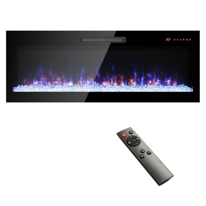 SEVOBAL Indoor Fireplaces 50 Inch Recessed Ultra Thin Tempered Glass Front Wall Mounted Electric Fireplace with Remote, Black, 50"*4.3"*18.6" - 1 of 4