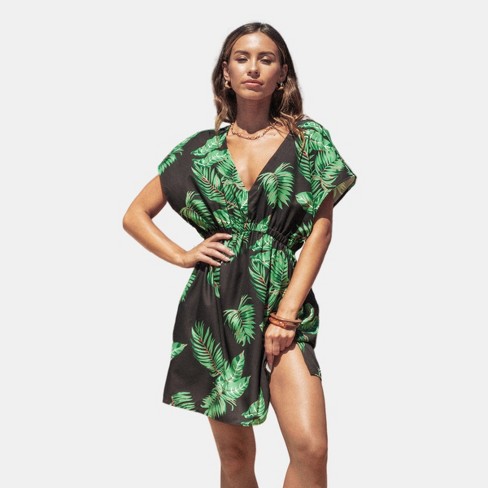 Palm print cheap beach cover up