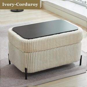 Hrinhom 30.3"W Corduroy Upholstered Storage Ottoman With Reversible Tray and Metal Legs - 1 of 4