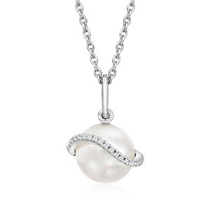 Ross-Simons 8.5-9mm Cultured Pearl Pendant Necklace With Diamonds in Sterling Silver Size 18 - 1 of 3