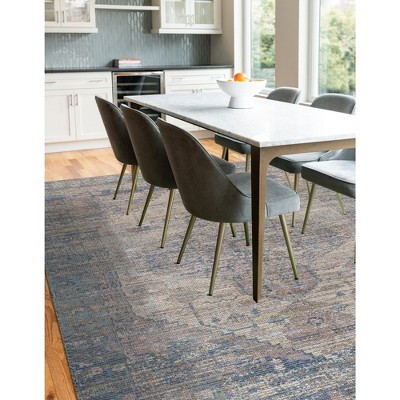Handwoven Blue and Beige Synthetic Rectangular Area Rug 8' x 10'
