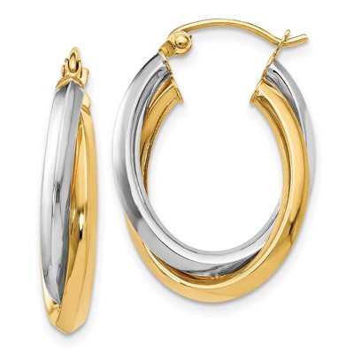 Black Bow Jewelry 4mm Polished Crossover Oval Hoop Earrings in 14k Two Tone Gold, 22mm
